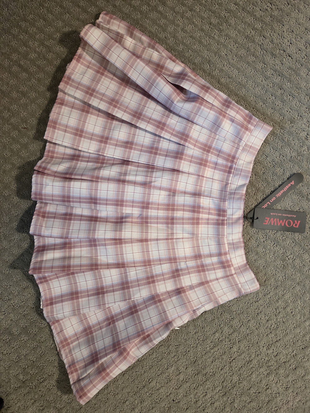 ROMWE Pink Plaid Pleated Skater Mini Skirt